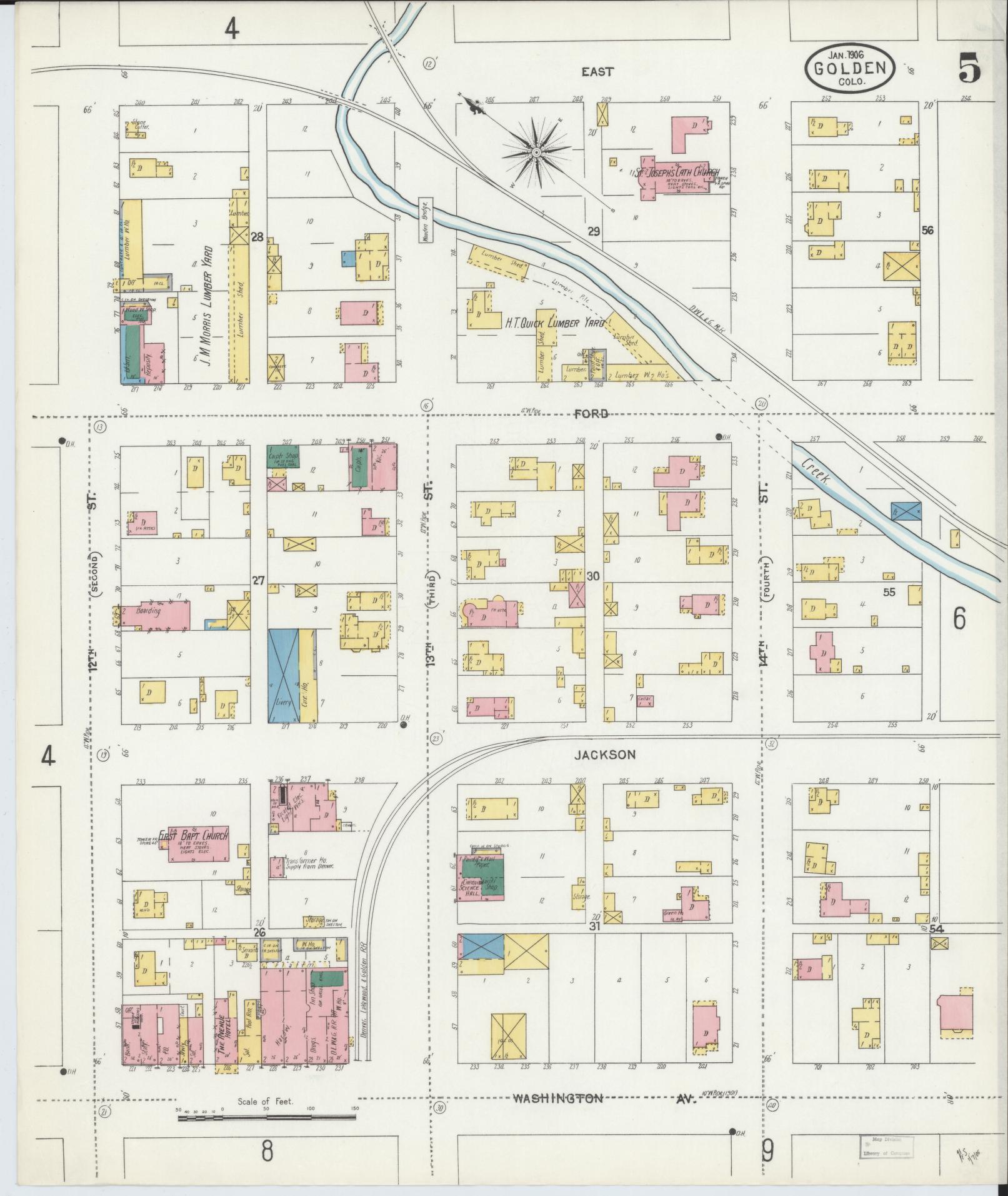 Sanborn Fire Insurance Map from Golden, Jefferson County, Colorado (1906), Sheet #0005 - Complete Map Set gallery image, historic Sanborn map, vintage wall art, Colorado Colorado