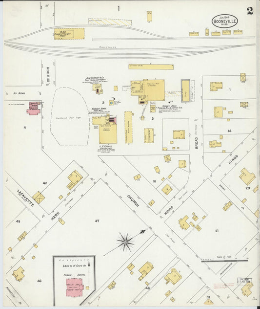 Sanborn Fire Insurance Map from Booneville, Prentiss County, Mississippi (1904), Sheet #0002 - Historic Sanborn Fire Insurance Map Print, vintage old map wall art, antique decor, genealogy gift, Mississippi Mississippi map
