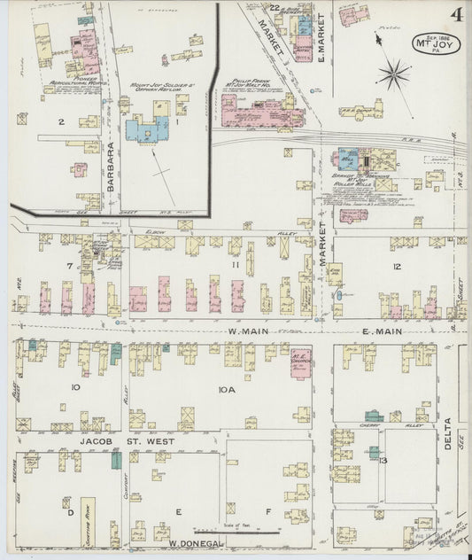Sanborn Fire Insurance Map from Mount Joy, Lancaster County, Pennsylvania (1886), Sheet #0004 - Historic Sanborn Fire Insurance Map Print, vintage old map wall art, antique decor, genealogy gift, Pennsylvania Pennsylvania map