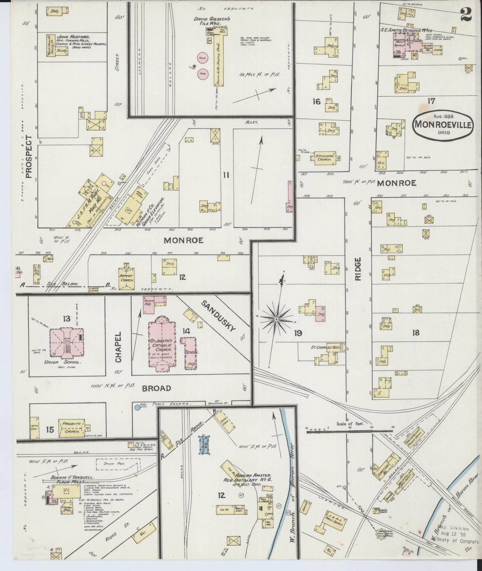 Sanborn Fire Insurance Map from Monroeville, Huron County, Ohio (1888), Sheet #0002 - Historic Sanborn Fire Insurance Map Print, vintage old map wall art, antique decor, genealogy gift, Ohio Ohio map