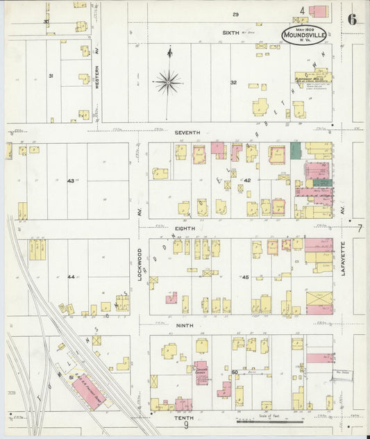 Sanborn Fire Insurance Map from Moundsville, Marshall County, West Virginia (1909), Sheet #0006 - Historic Sanborn Fire Insurance Map Print, vintage old map wall art, antique decor, genealogy gift, West Virginia West Virginia map