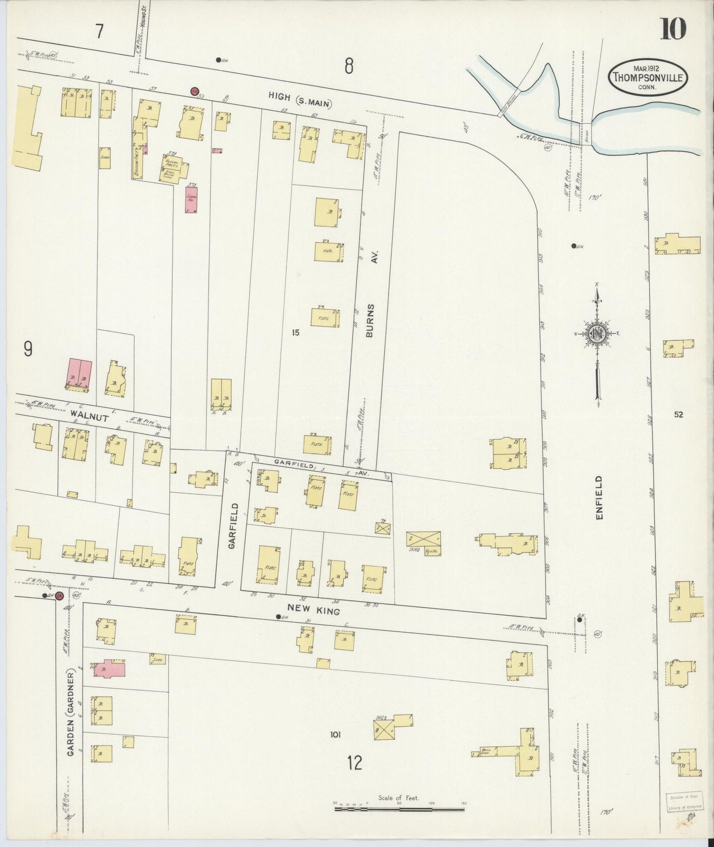 Sanborn Fire Insurance Map from Thompsonville, Hartford County, Connecticut (1912), Sheet #0010 - Complete Map Set gallery image, historic Sanborn map, vintage wall art, Connecticut Connecticut