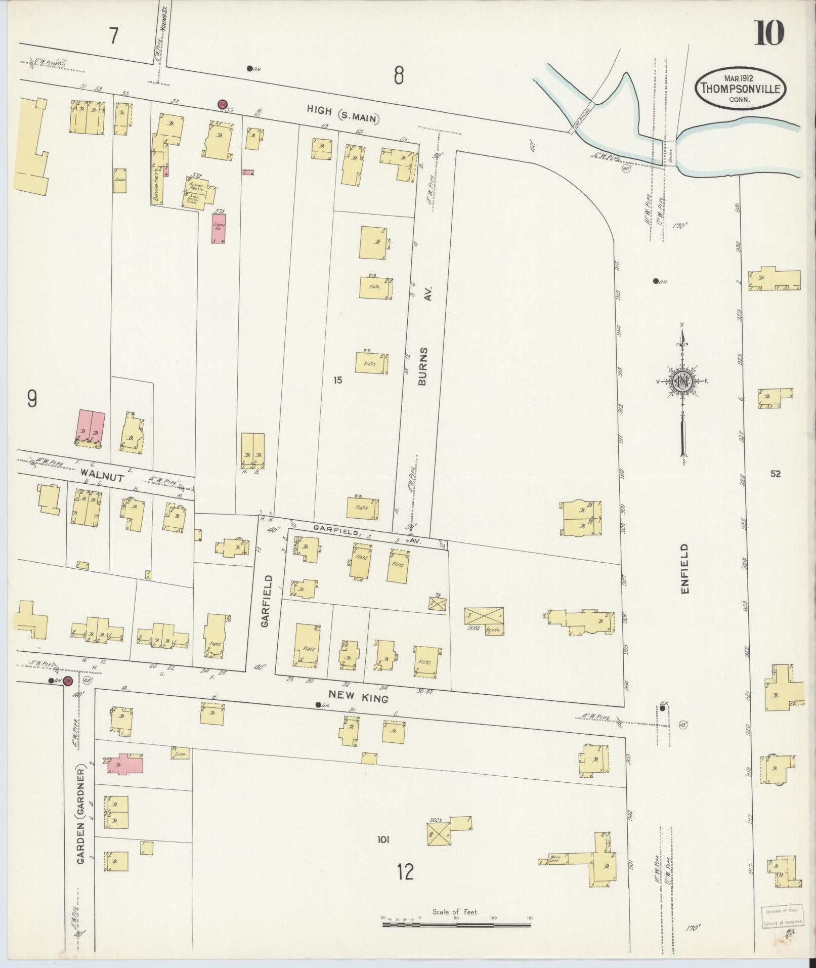 Sanborn Fire Insurance Map from Thompsonville, Hartford County, Connecticut (1912), Sheet #0010 - Complete Map Set gallery image, historic Sanborn map, vintage wall art, Connecticut Connecticut