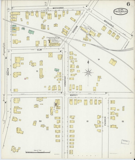 Sanborn Fire Insurance Map from Freehold, Monmouth County, New Jersey (1895), Sheet #0006 - Historic Sanborn Fire Insurance Map Print, vintage old map wall art, antique decor, genealogy gift, New Jersey New Jersey map