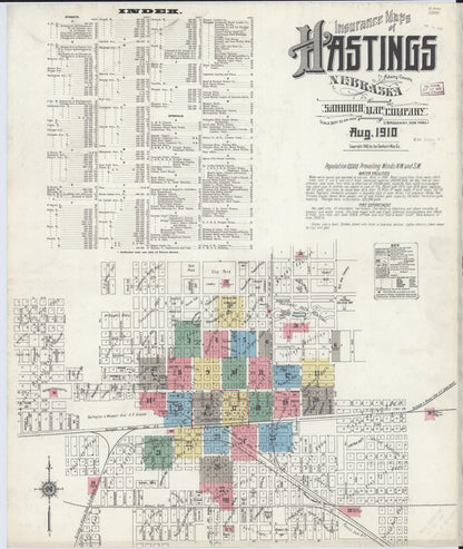 Sanborn Fire Insurance Map from Hastings, Adams County, Nebraska (1910), Sheet #0001 - Complete Map Set gallery image, historic Sanborn map, vintage wall art, Nebraska Nebraska