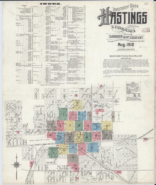 Sanborn Fire Insurance Map from Hastings, Adams County, Nebraska (1910), Sheet #0001 - Complete Map Set gallery image, historic Sanborn map, vintage wall art, Nebraska Nebraska