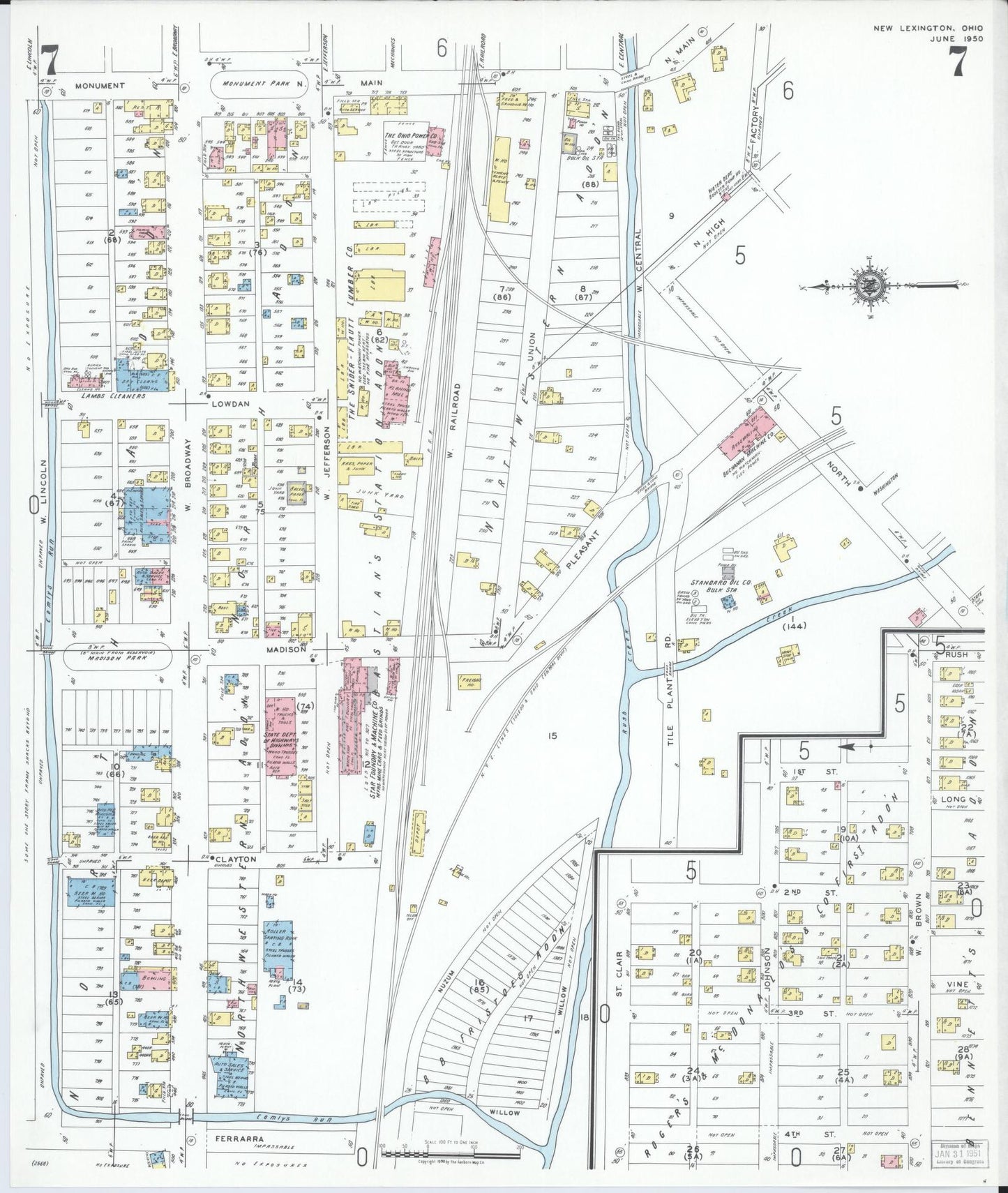Sanborn Fire Insurance Map from New Lexington, Perry County, Ohio (1950), Sheet #0007 - Complete Map Set gallery image, historic Sanborn map, vintage wall art, Ohio Ohio