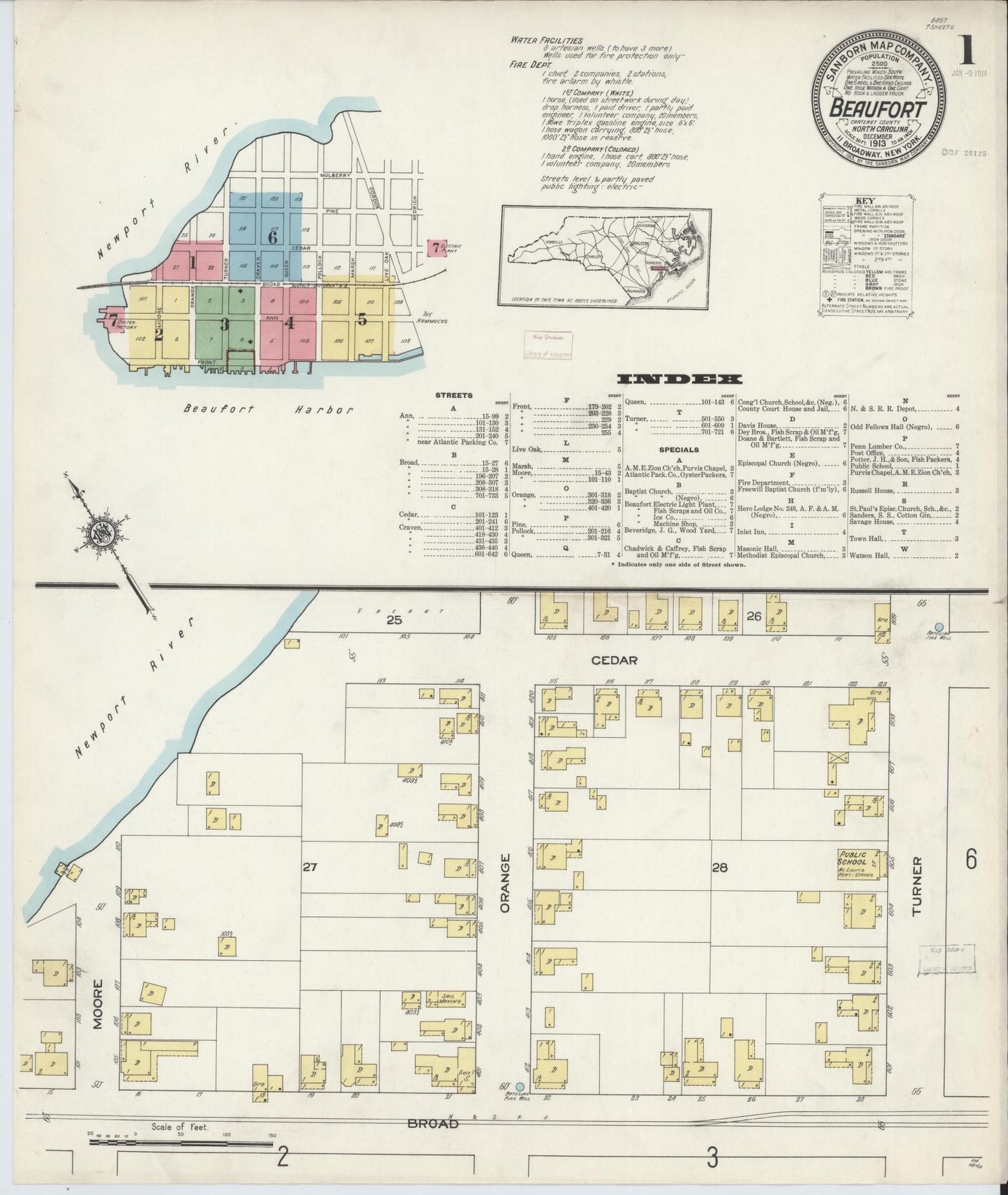 Sanborn Fire Insurance Map from Beaufort, Carteret County, North Carolina (1913), Sheet #0001 - Complete Map Set gallery image, historic Sanborn map, vintage wall art, North Carolina North Carolina