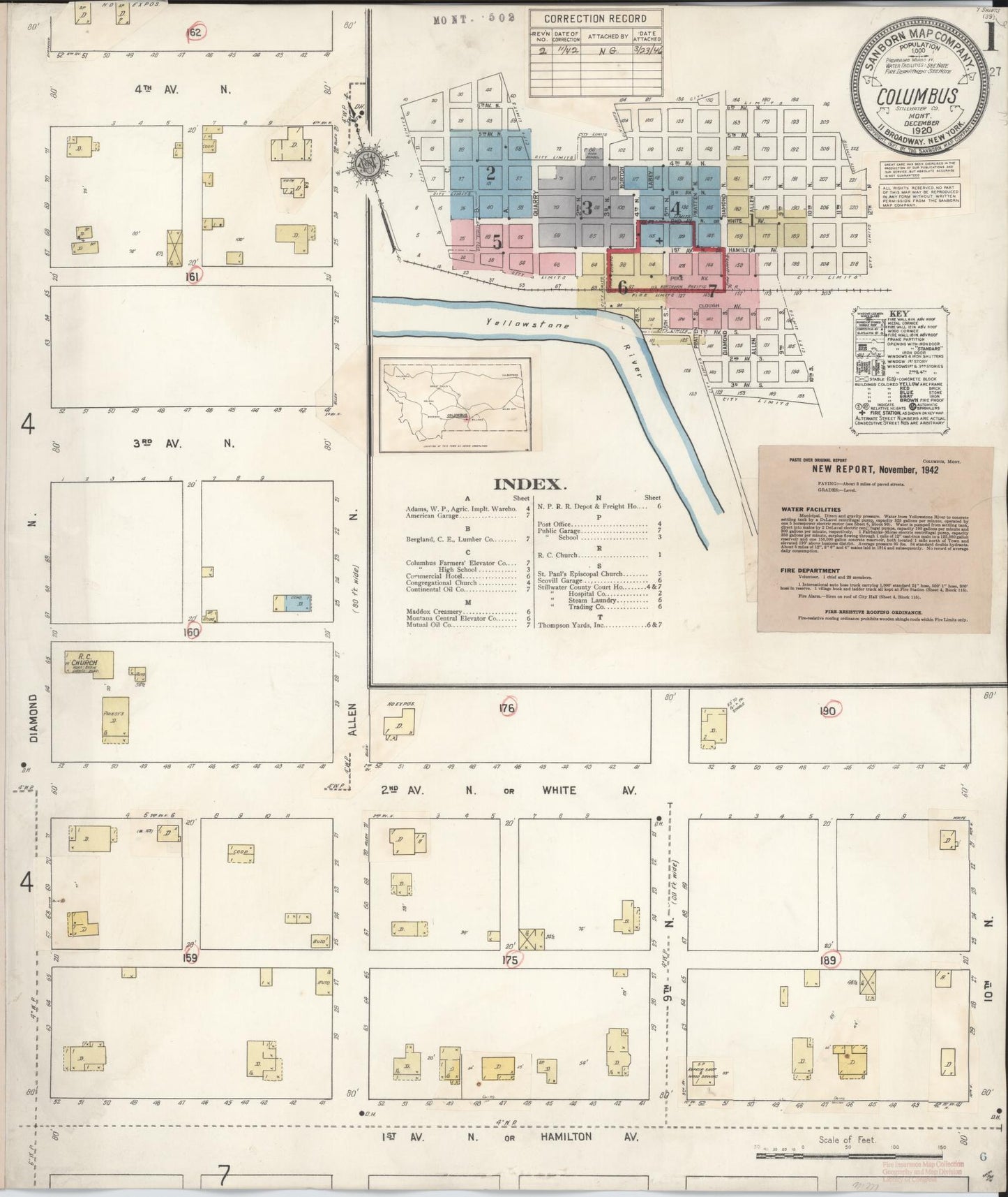 Sanborn Fire Insurance Map from Columbus, Stillwater County, Montana (1942), Sheet #0001 - Complete Map Set gallery image, historic Sanborn map, vintage wall art, Montana Montana
