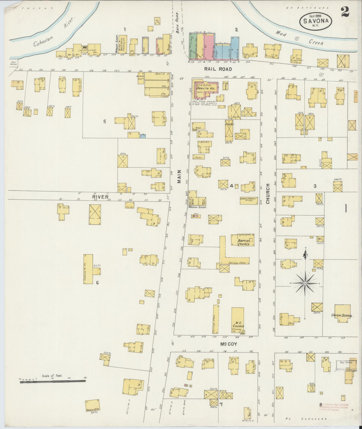 Sanborn Fire Insurance Map from Savona, Steuben County, New York (1898), Sheet #0002 - Complete Map Set gallery image, historic Sanborn map, vintage wall art, New York New York
