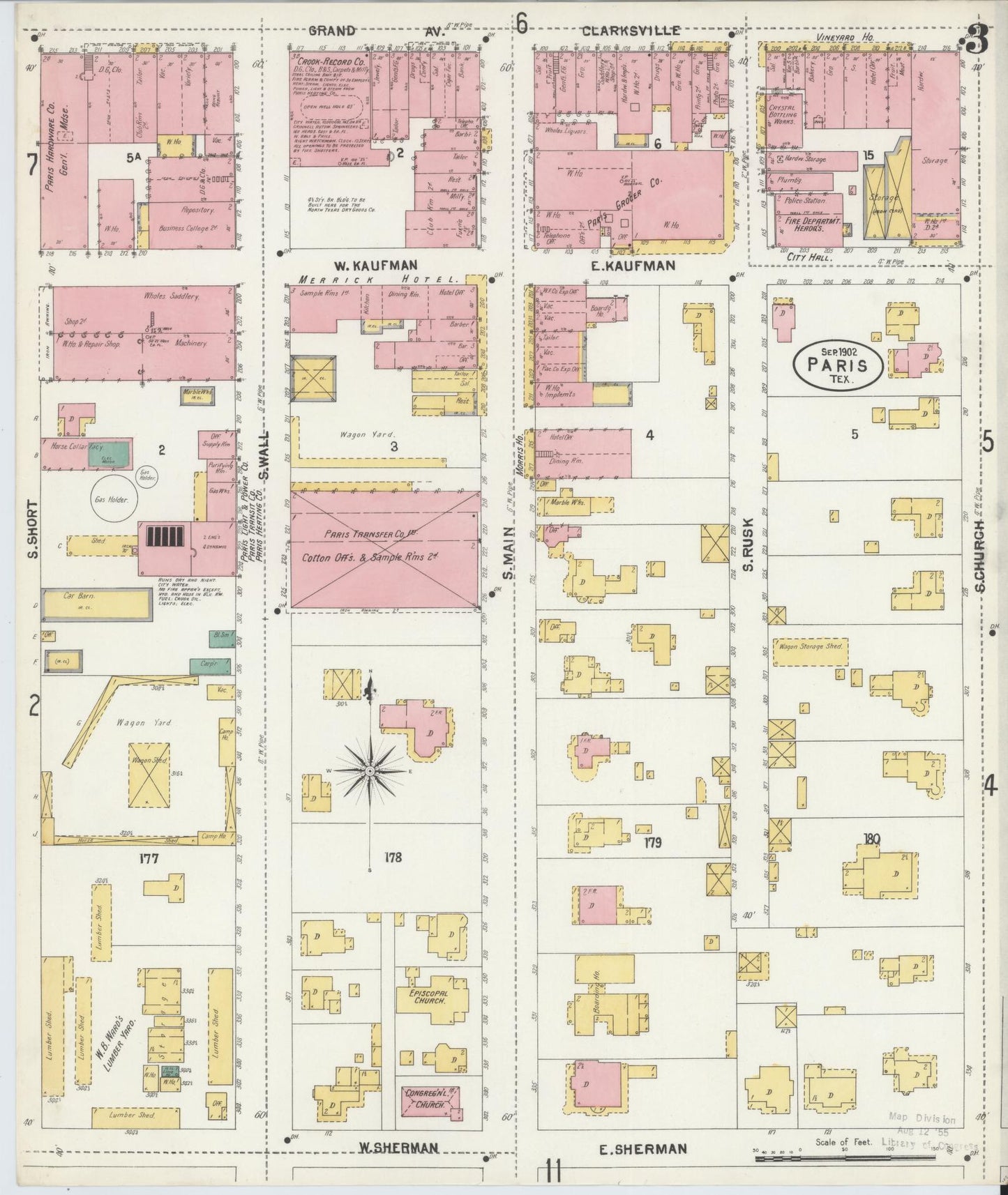 Sanborn Fire Insurance Map from Paris, Lamar County, Texas (1902), Sheet #0003 - Historic Sanborn Fire Insurance Map Print, vintage old map wall art, antique decor, genealogy gift, Texas Texas map