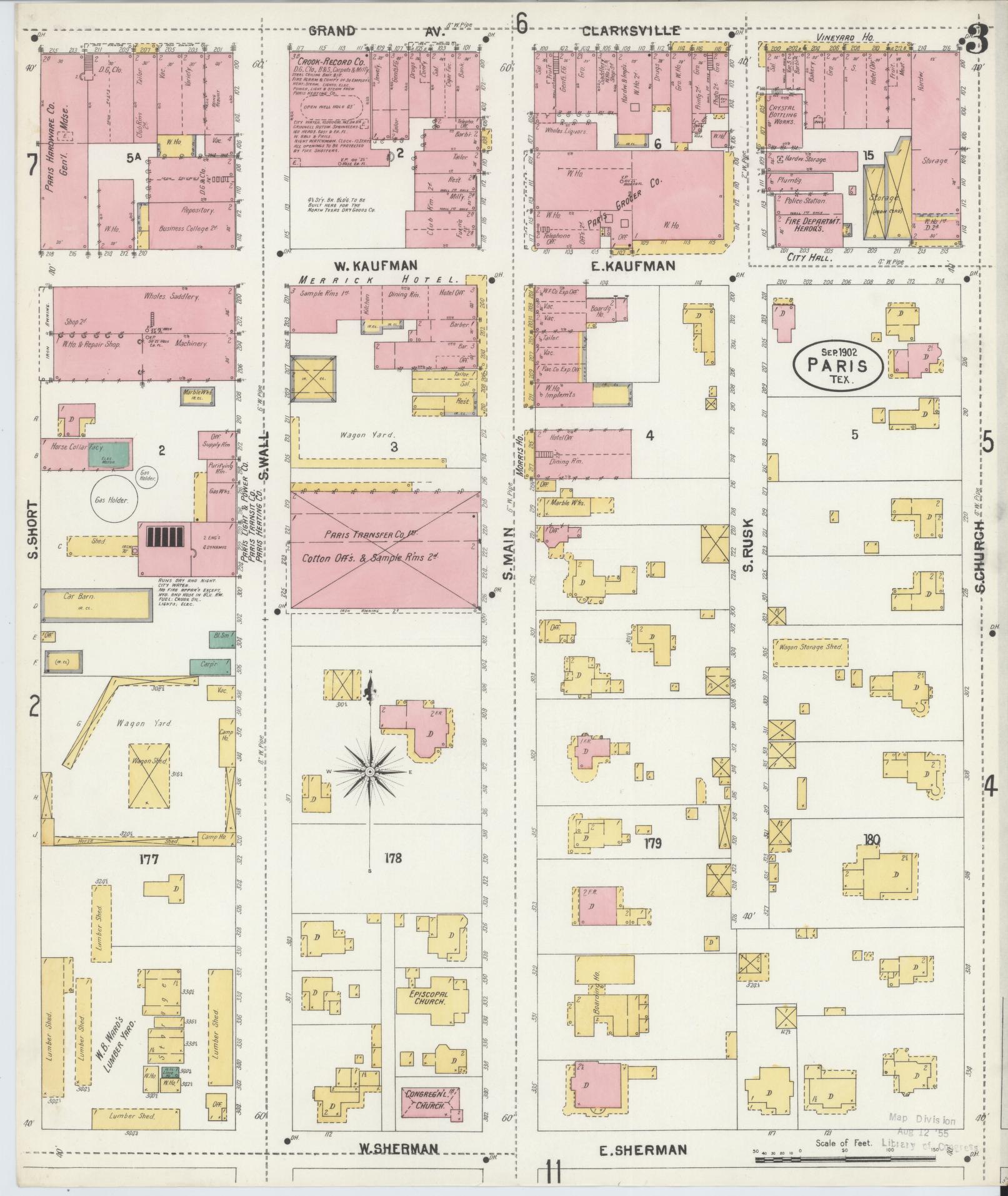 Sanborn Fire Insurance Map from Paris, Lamar County, Texas (1902), Sheet #0003 - Historic Sanborn Fire Insurance Map Print, vintage old map wall art, antique decor, genealogy gift, Texas Texas map