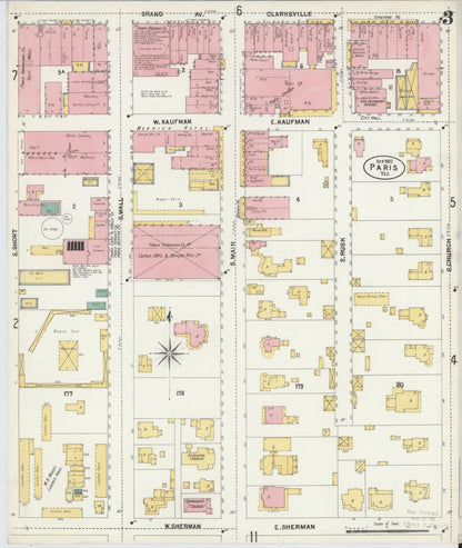 Sanborn Fire Insurance Map from Paris, Lamar County, Texas (1902), Sheet #0003 - Historic Sanborn Fire Insurance Map Print, vintage old map wall art, antique decor, genealogy gift, Texas Texas map