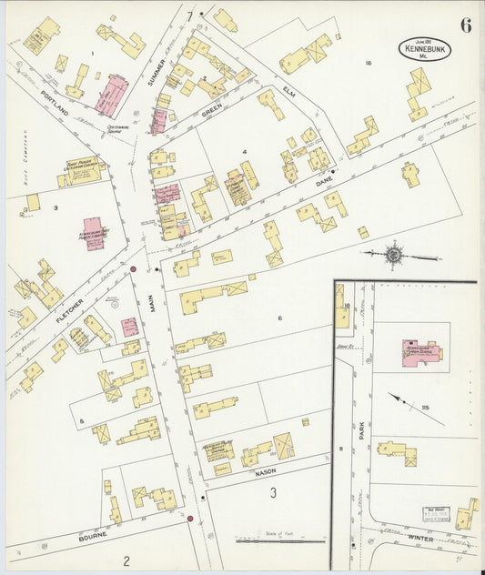 Sanborn Fire Insurance Map from Kennebunk, York County, Maine (1911), Sheet #0006 - Historic Sanborn Fire Insurance Map Print, vintage old map wall art, antique decor, genealogy gift, Maine Maine map
