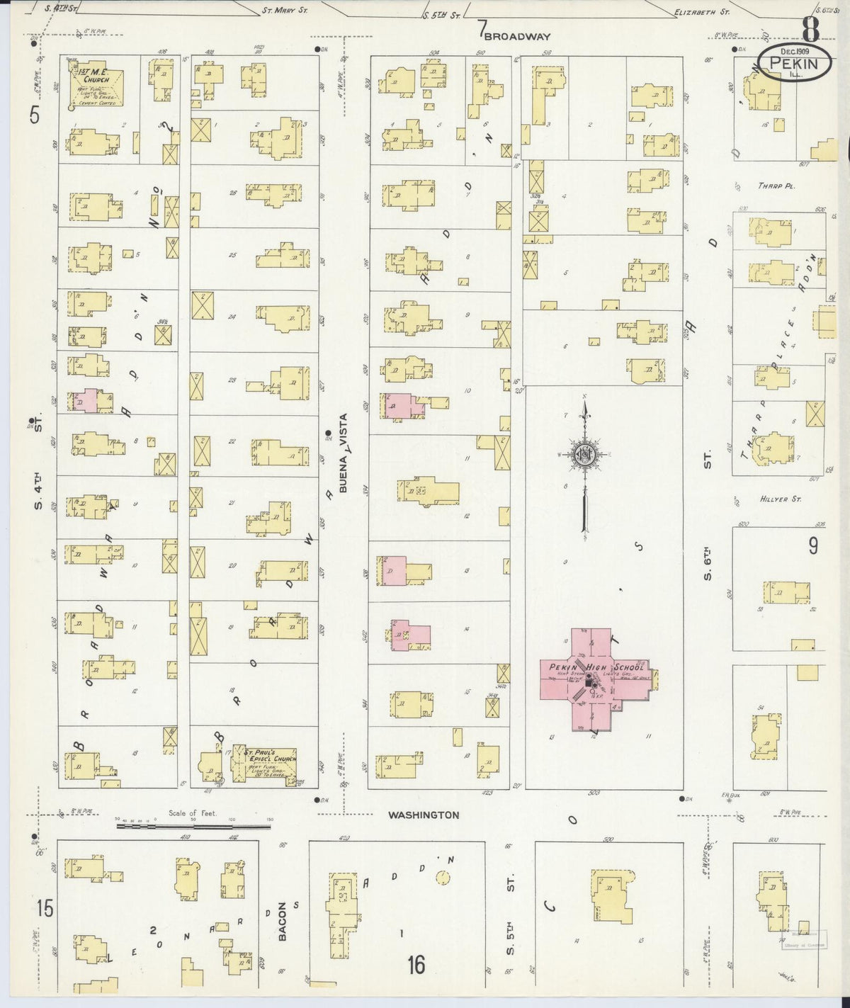 Sanborn Fire Insurance Map from Pekin, Tazewell County, Illinois (1909), Sheet #0008 - Historic Sanborn Fire Insurance Map Print, vintage old map wall art, antique decor, genealogy gift, Illinois Illinois map