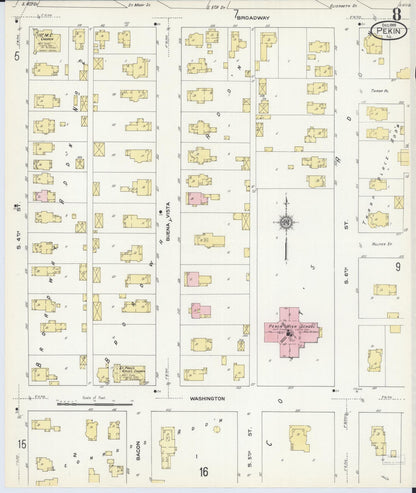 Sanborn Fire Insurance Map from Pekin, Tazewell County, Illinois (1909), Sheet #0008 - Historic Sanborn Fire Insurance Map Print, vintage old map wall art, antique decor, genealogy gift, Illinois Illinois map