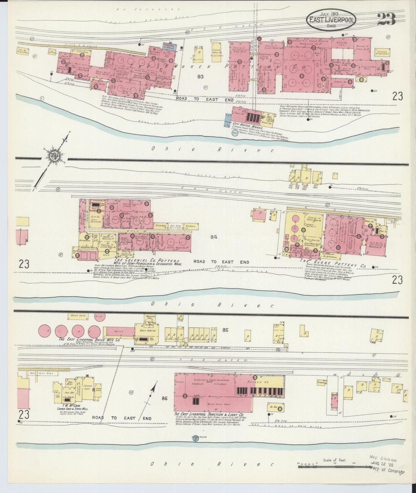 Sanborn Fire Insurance Map from East Liverpool, Columbiana County, Ohio (1913), Sheet #0023 - Historic Sanborn Fire Insurance Map Print, vintage old map wall art, antique decor, genealogy gift, Ohio Ohio map