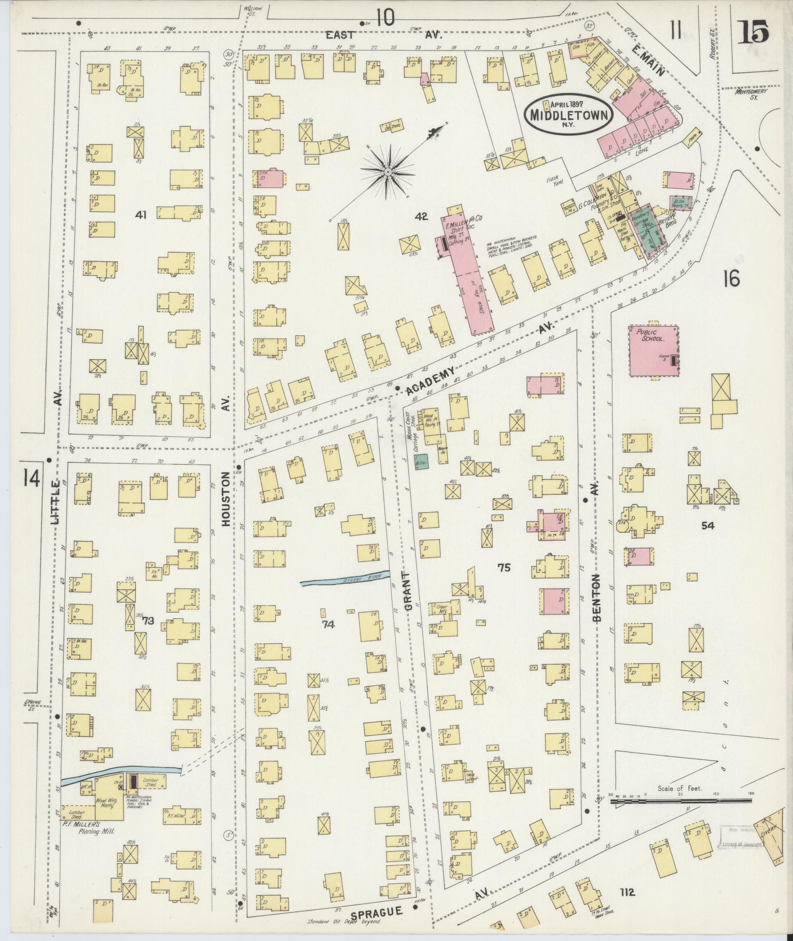 Sanborn Fire Insurance Map from Middletown, Orange County, New York (1897), Sheet #0015 - Complete Map Set gallery image, historic Sanborn map, vintage wall art, New York New York