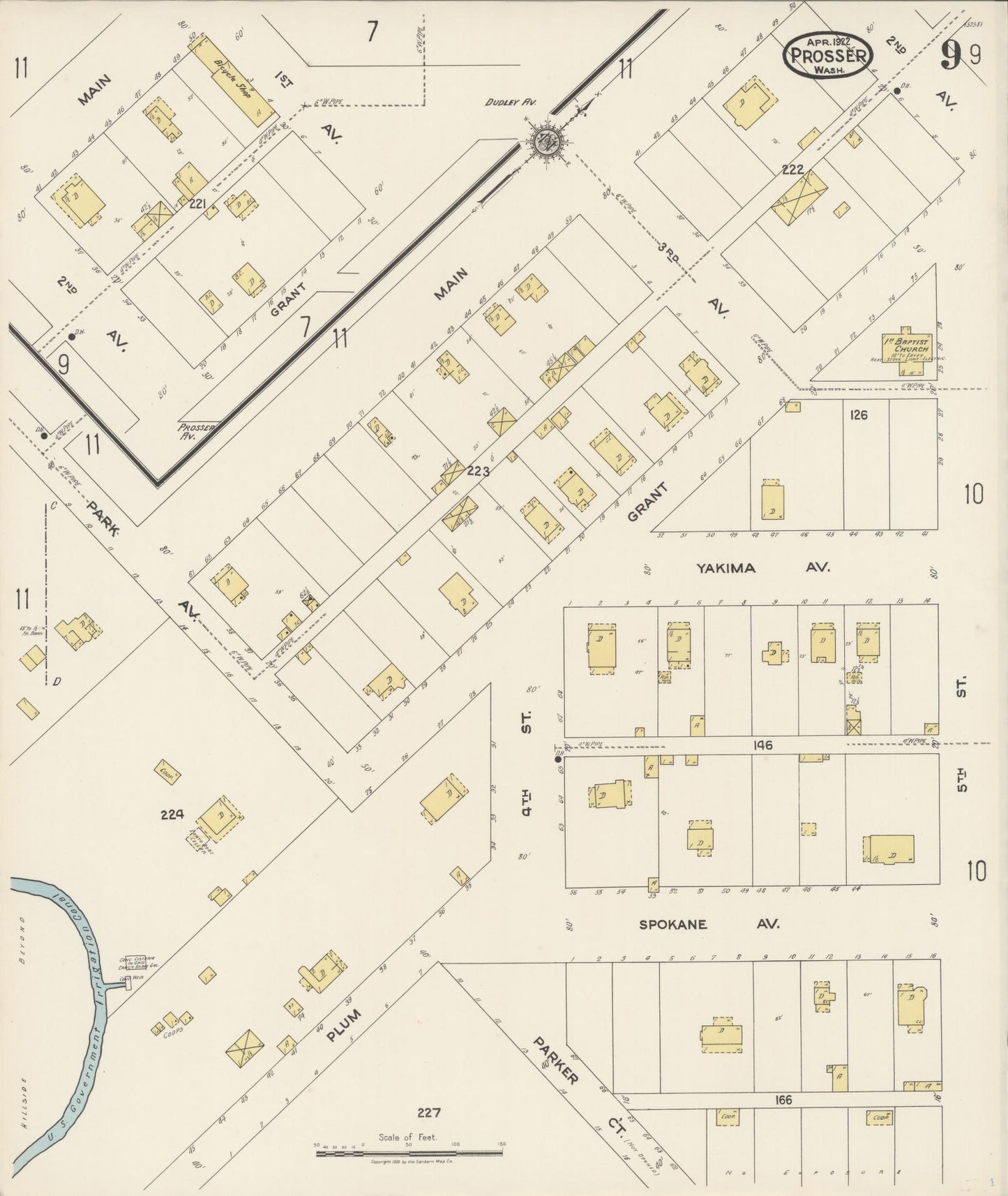 Sanborn Fire Insurance Map from Prosser, Benton County, Washington (1922), Sheet #0009 - Complete Map Set gallery image, historic Sanborn map, vintage wall art, Washington Washington