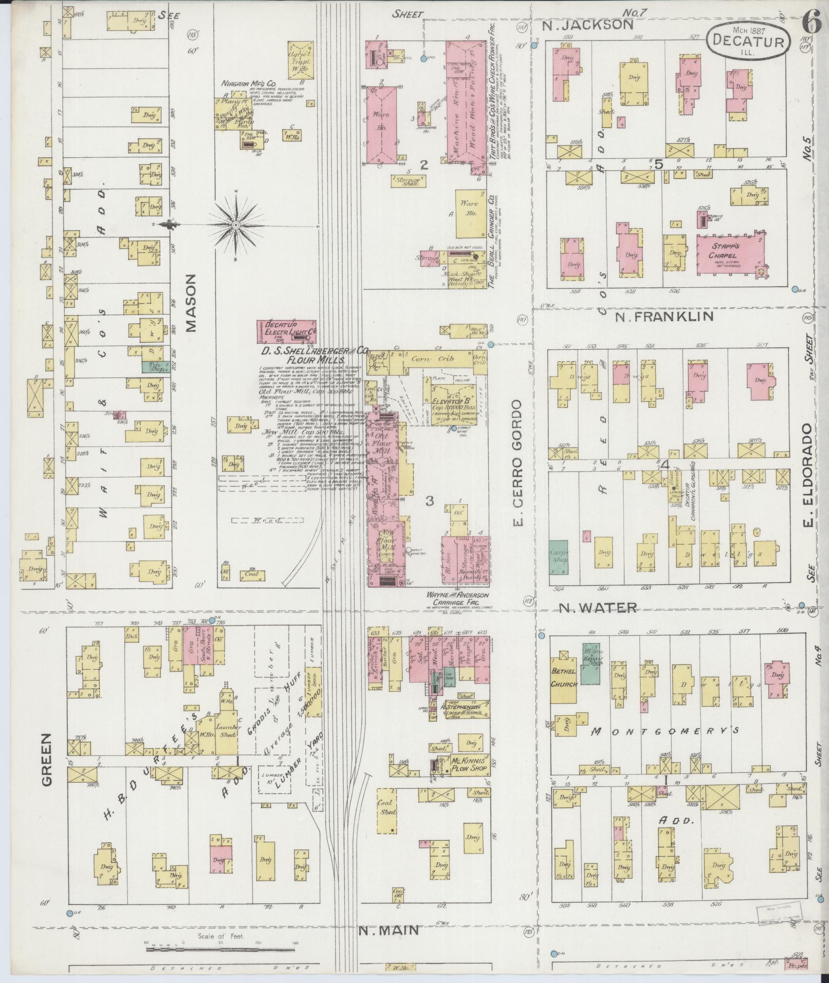 Sanborn Fire Insurance Map from Decatur, Macon County, Illinois (1887), Sheet #0006 - Complete Map Set gallery image, historic Sanborn map, vintage wall art, Illinois Illinois