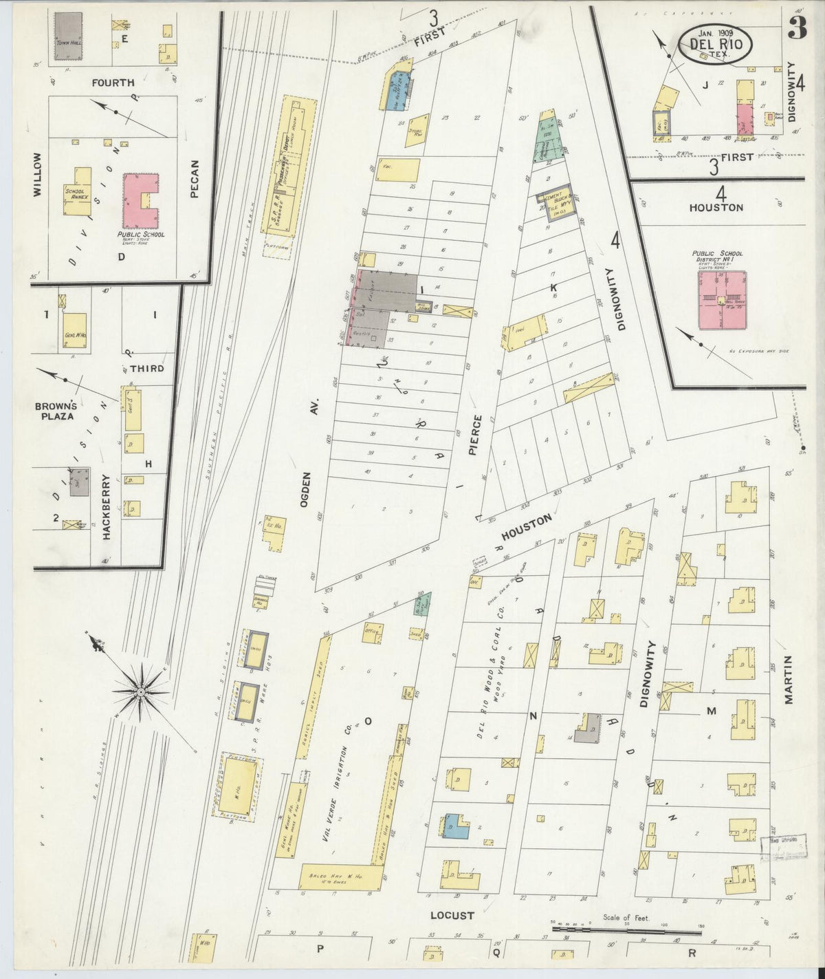 Sanborn Fire Insurance Map from Del Rio, Val Verde County, Texas (1909), Sheet #0003 - Historic Sanborn Fire Insurance Map Print, vintage old map wall art, antique decor, genealogy gift, Texas Texas map
