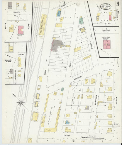 Sanborn Fire Insurance Map from Del Rio, Val Verde County, Texas (1909), Sheet #0003 - Historic Sanborn Fire Insurance Map Print, vintage old map wall art, antique decor, genealogy gift, Texas Texas map