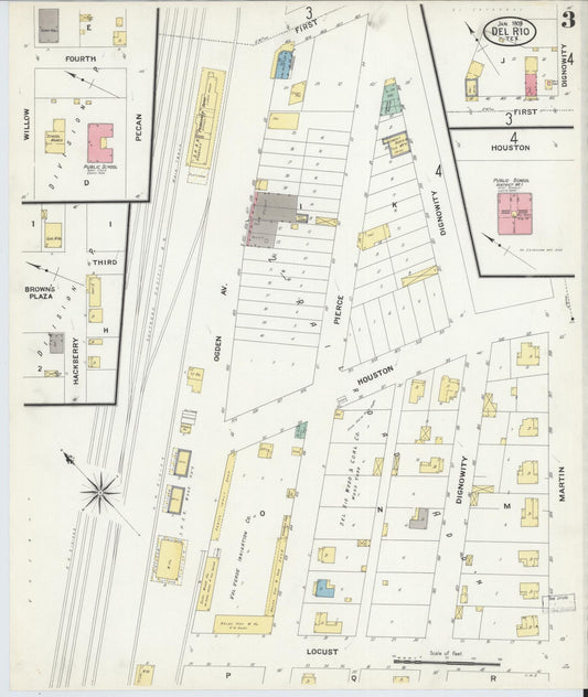 Sanborn Fire Insurance Map from Del Rio, Val Verde County, Texas (1909), Sheet #0003 - Historic Sanborn Fire Insurance Map Print, vintage old map wall art, antique decor, genealogy gift, Texas Texas map