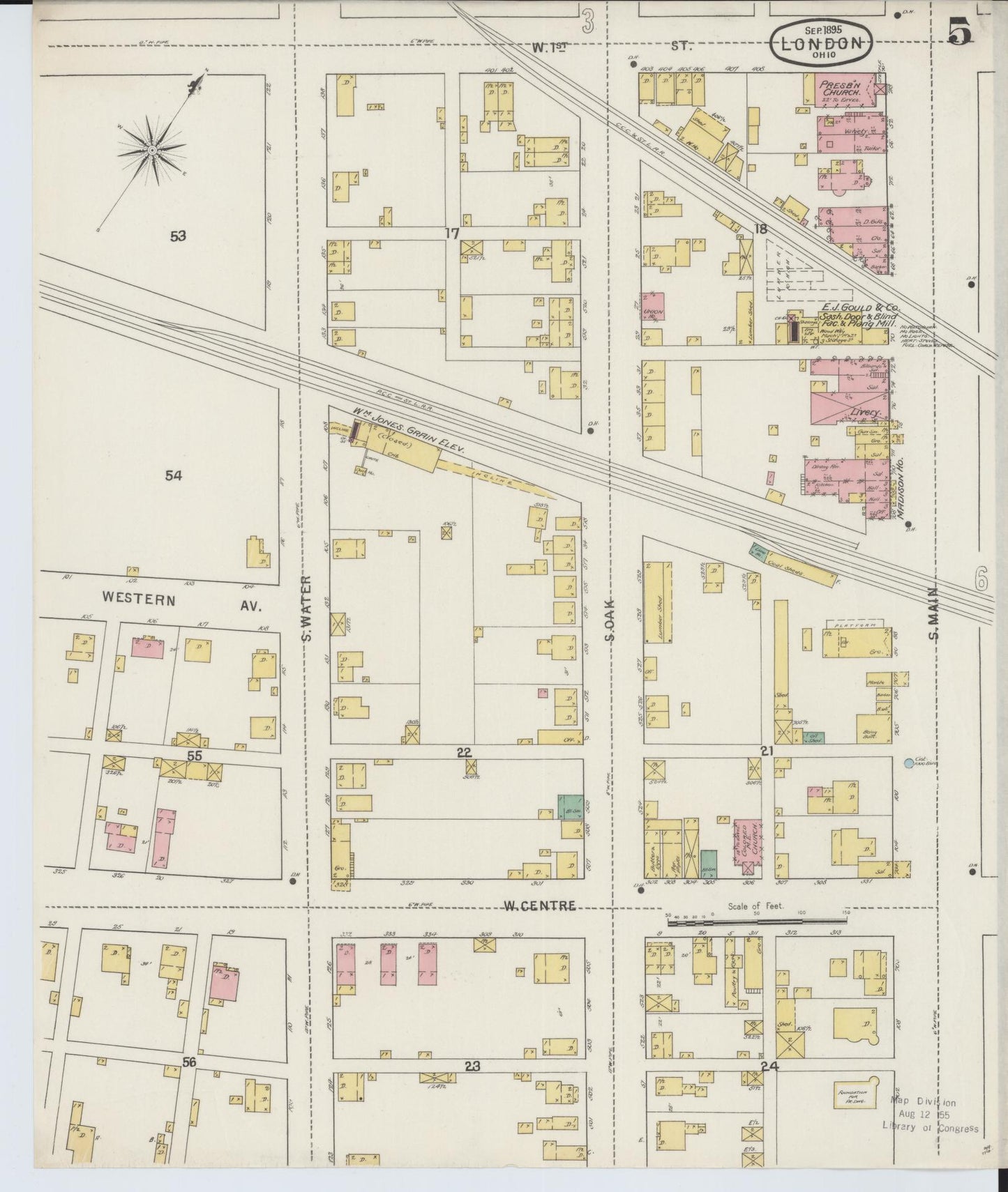 Sanborn Fire Insurance Map from London, Madison County, Ohio (1895), Sheet #0005 - Historic Sanborn Fire Insurance Map Print, vintage old map wall art, antique decor, genealogy gift, Ohio Ohio map