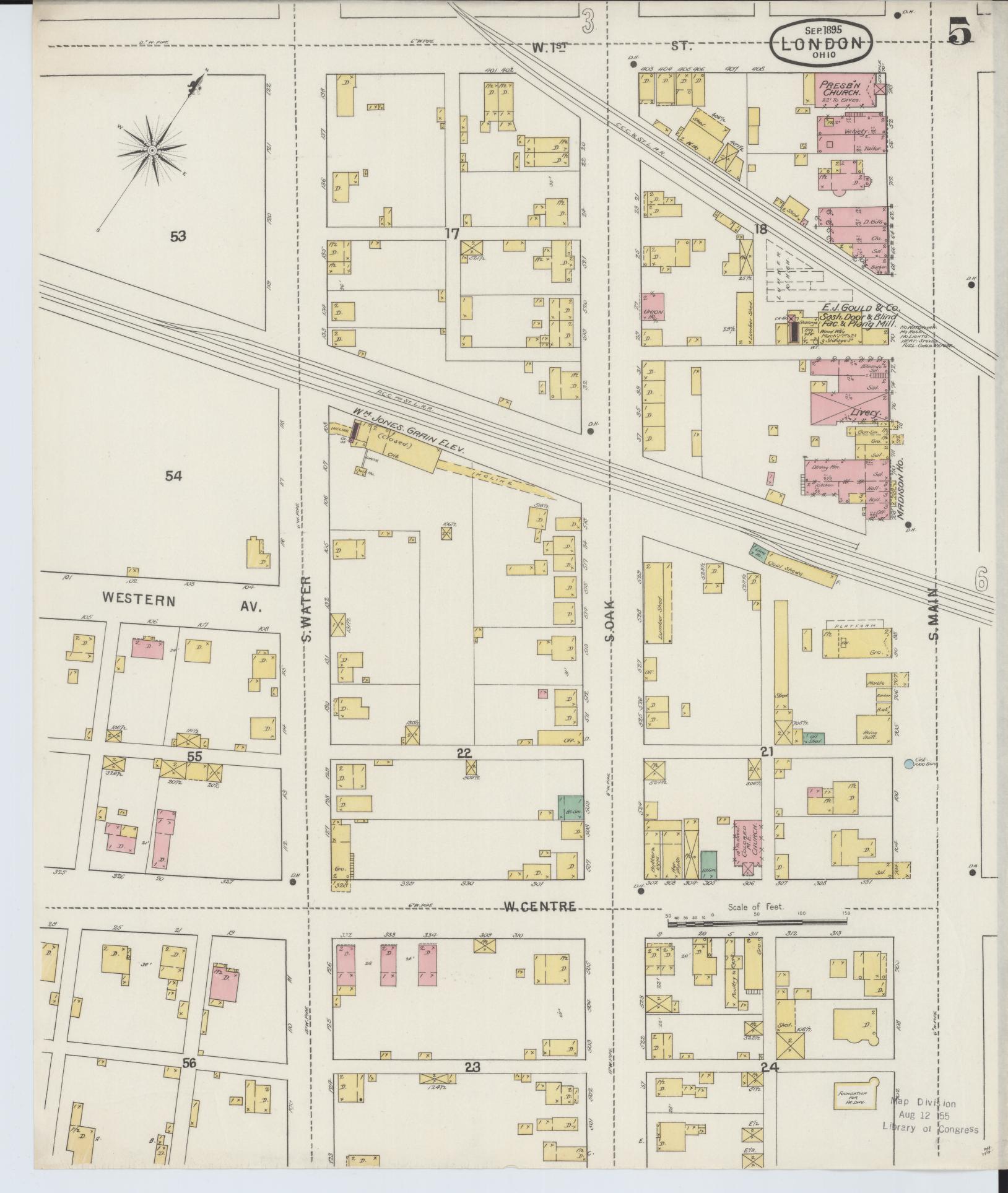 Sanborn Fire Insurance Map from London, Madison County, Ohio (1895), Sheet #0005 - Historic Sanborn Fire Insurance Map Print, vintage old map wall art, antique decor, genealogy gift, Ohio Ohio map