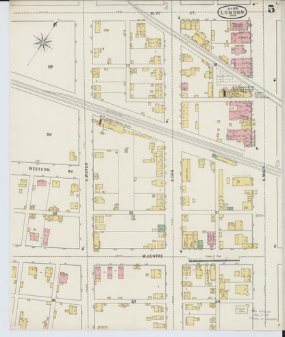 Sanborn Fire Insurance Map from London, Madison County, Ohio (1895), Sheet #0005 - Historic Sanborn Fire Insurance Map Print, vintage old map wall art, antique decor, genealogy gift, Ohio Ohio map