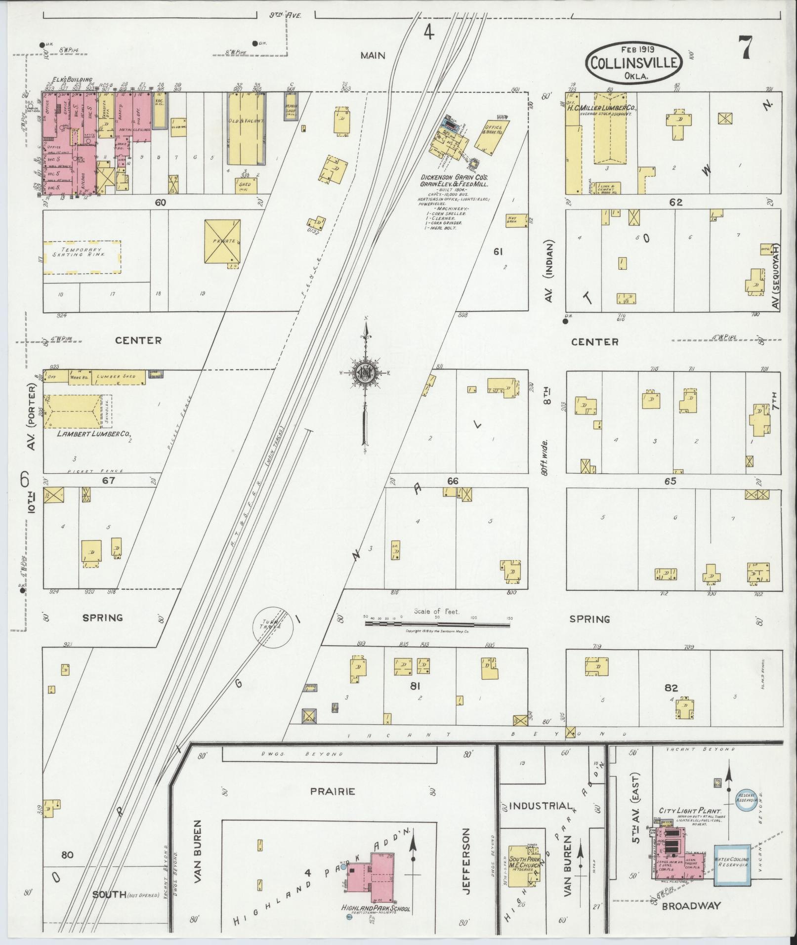 Sanborn Fire Insurance Map from Collinsville, Tulsa County, Oklahoma (1919), Sheet #0007 - Historic Sanborn Fire Insurance Map Print, vintage old map wall art, antique decor, genealogy gift, Oklahoma Oklahoma map