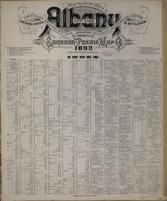 Sanborn Fire Insurance Map from Albany, Albany County, New York (1892), Sheet #0001 - Historic Sanborn Fire Insurance Map Print, vintage old map wall art, antique decor, genealogy gift, New York New York map