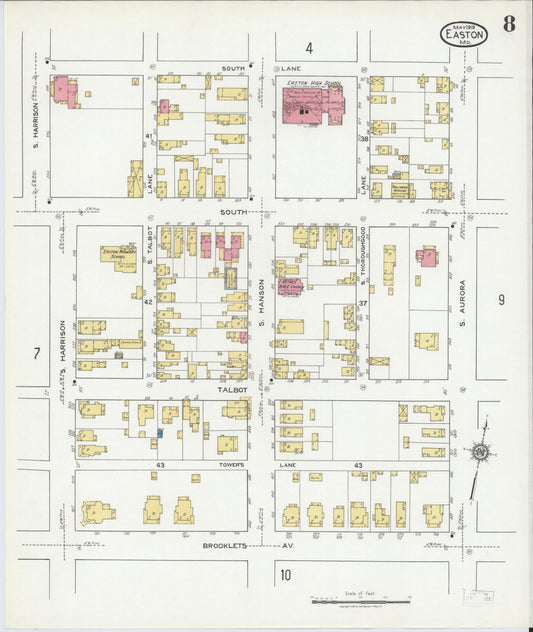 Sanborn Fire Insurance Map from Easton, Talbot County, Maryland (1919), Sheet #0008 - Historic Sanborn Fire Insurance Map Print, vintage old map wall art, antique decor, genealogy gift, Maryland Maryland map
