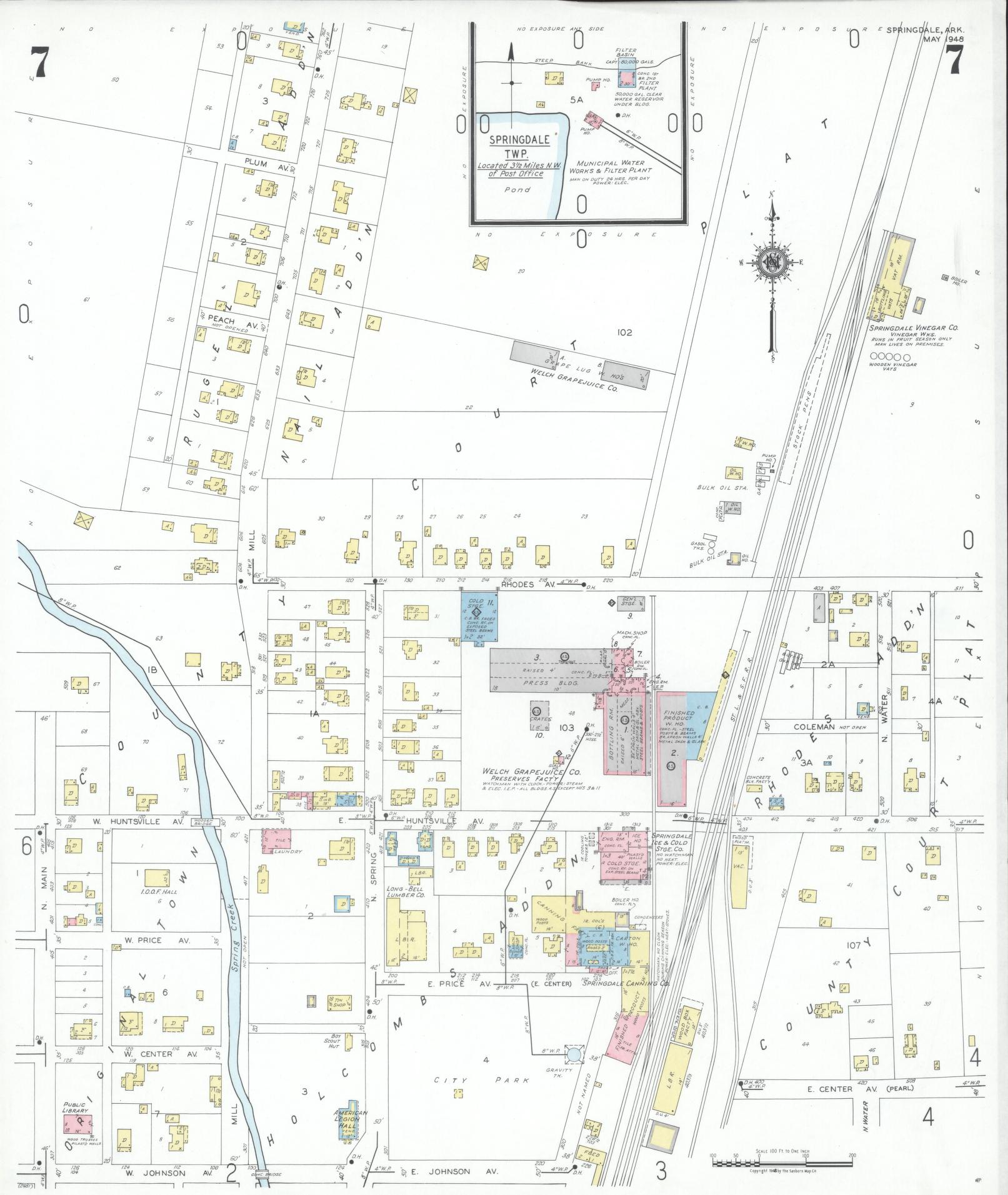 Sanborn Fire Insurance Map from Springdale, Washington County, Arkansas (1948), Sheet #0007 - Complete Map Set gallery image, historic Sanborn map, vintage wall art, Arkansas Arkansas
