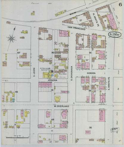 Sanborn Fire Insurance Map from El Paso, El Paso County, Texas (1888), Sheet #0006 - Historic Sanborn Fire Insurance Map Print, vintage old map wall art, antique decor, genealogy gift, Texas Texas map