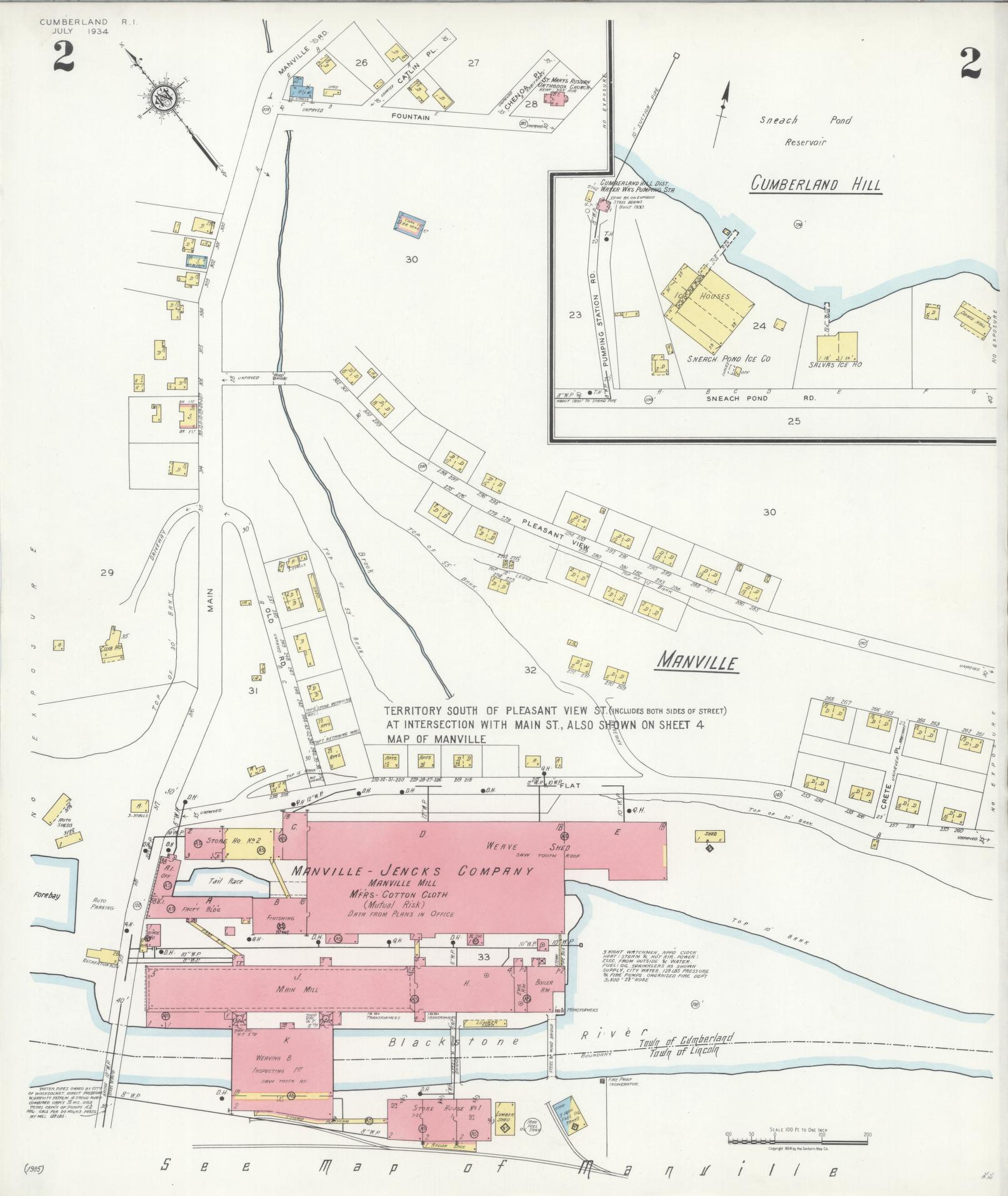 Sanborn Fire Insurance Map from Cumberland, Providence County, Rhode Island (1934), Sheet #0002 - Complete Map Set gallery image, historic Sanborn map, vintage wall art, Rhode Island Rhode Island
