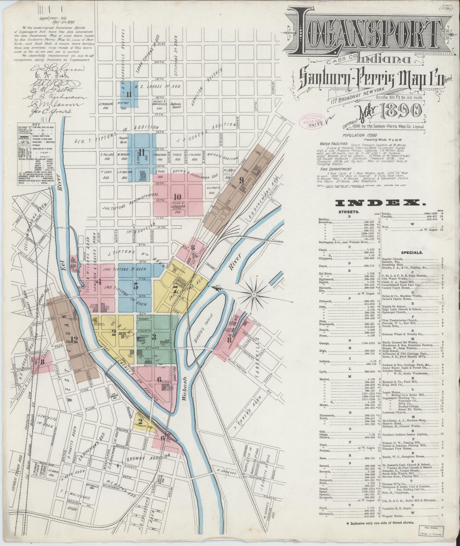 Sanborn Fire Insurance Map from Logansport, Cass County, Indiana. (1890) – Historic Sanborn Fire Insurance Map Print