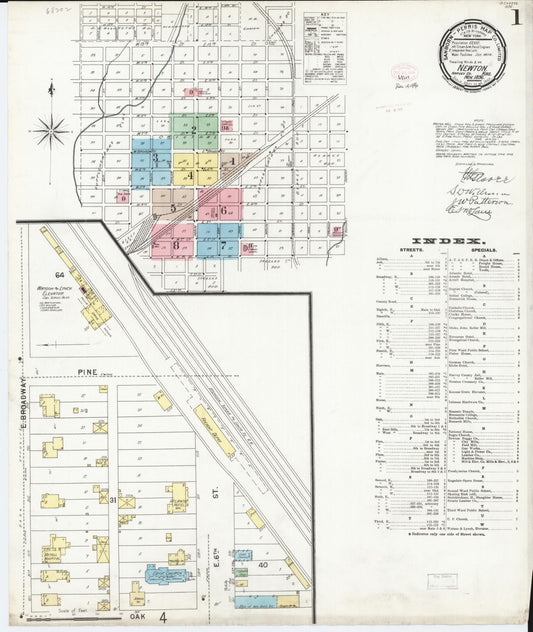 Sanborn Fire Insurance Map from Newton, Harvey County, Kansas (1896), Sheet #0001 - Historic Sanborn Fire Insurance Map Print, vintage old map wall art, antique decor, genealogy gift, Kansas Kansas map
