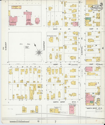 Sanborn Fire Insurance Map from Marshfield, Wood County, Wisconsin (1904), Sheet #0003 - Complete Map Set gallery image, historic Sanborn map, vintage wall art, Wisconsin Wisconsin