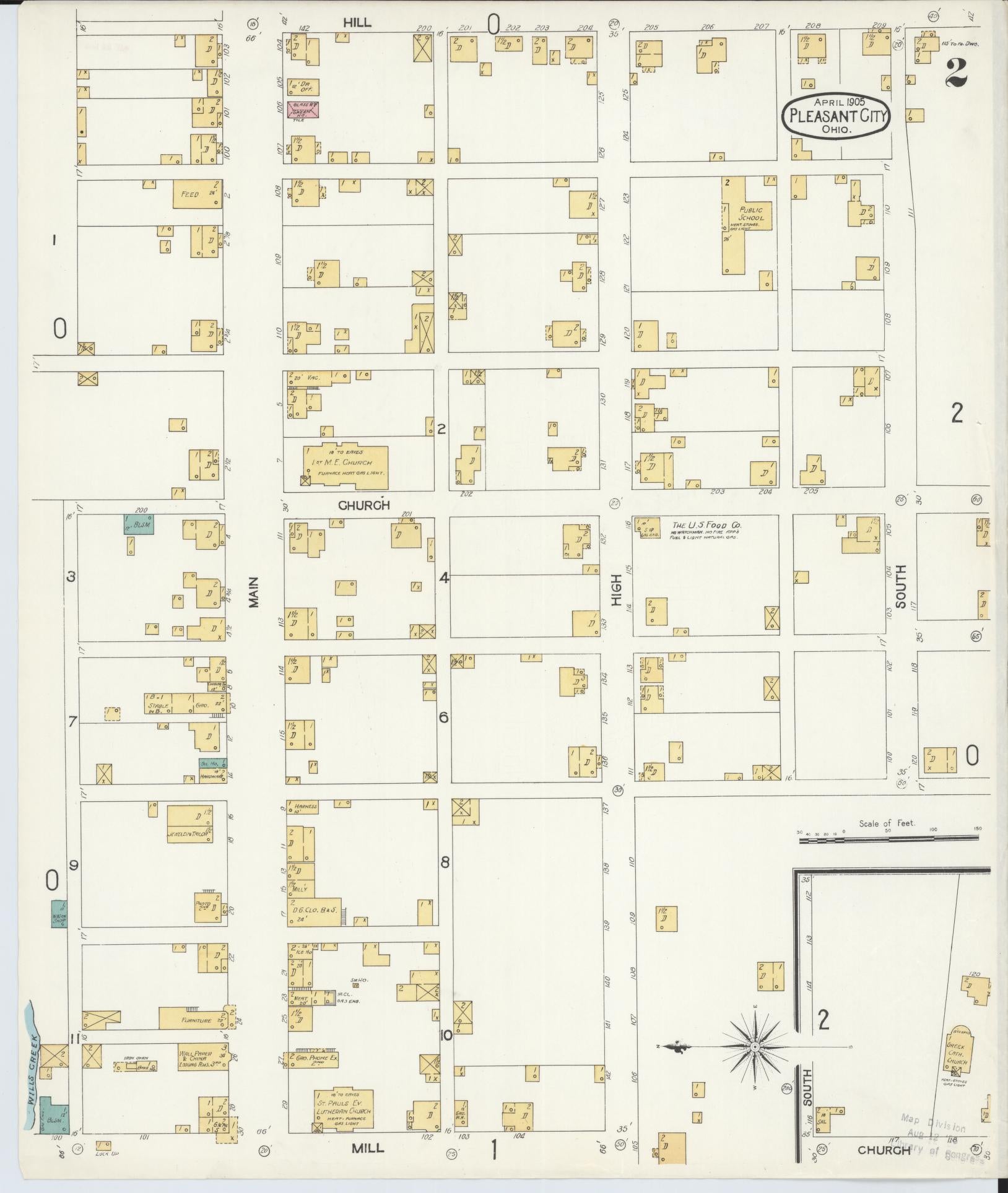 Sanborn Fire Insurance Map from Pleasant City, Guernsey County, Ohio (1905), Sheet #0002 - Complete Map Set gallery image, historic Sanborn map, vintage wall art, Ohio Ohio