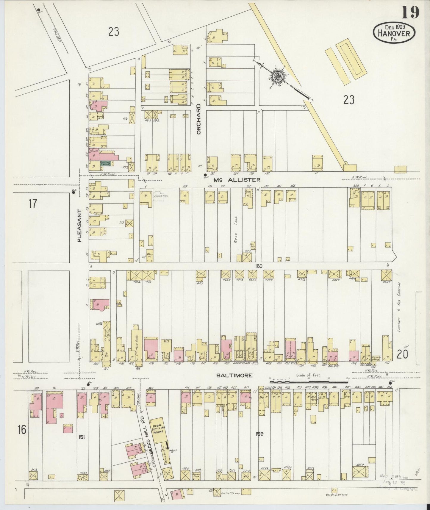 Sanborn Fire Insurance Map from Hanover, York County, Pennsylvania (1909), Sheet #0019 - Historic Sanborn Fire Insurance Map Print, vintage old map wall art, antique decor, genealogy gift, Pennsylvania Pennsylvania map