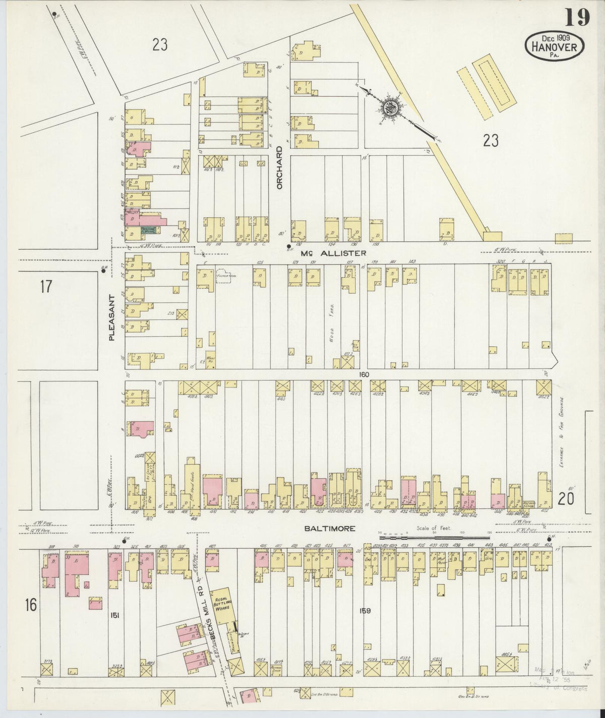 Sanborn Fire Insurance Map from Hanover, York County, Pennsylvania (1909), Sheet #0019 - Historic Sanborn Fire Insurance Map Print, vintage old map wall art, antique decor, genealogy gift, Pennsylvania Pennsylvania map
