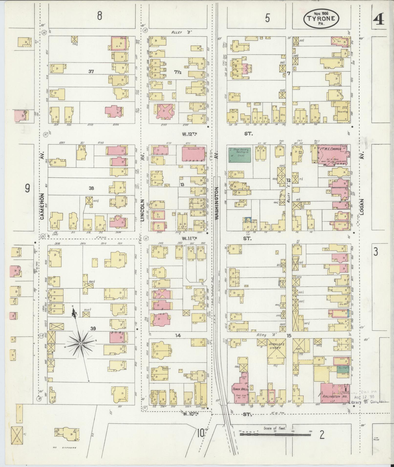Sanborn Fire Insurance Map from Tyrone, Blair County, Pennsylvania (1906), Sheet #0004 - Complete Map Set gallery image, historic Sanborn map, vintage wall art, Pennsylvania Pennsylvania