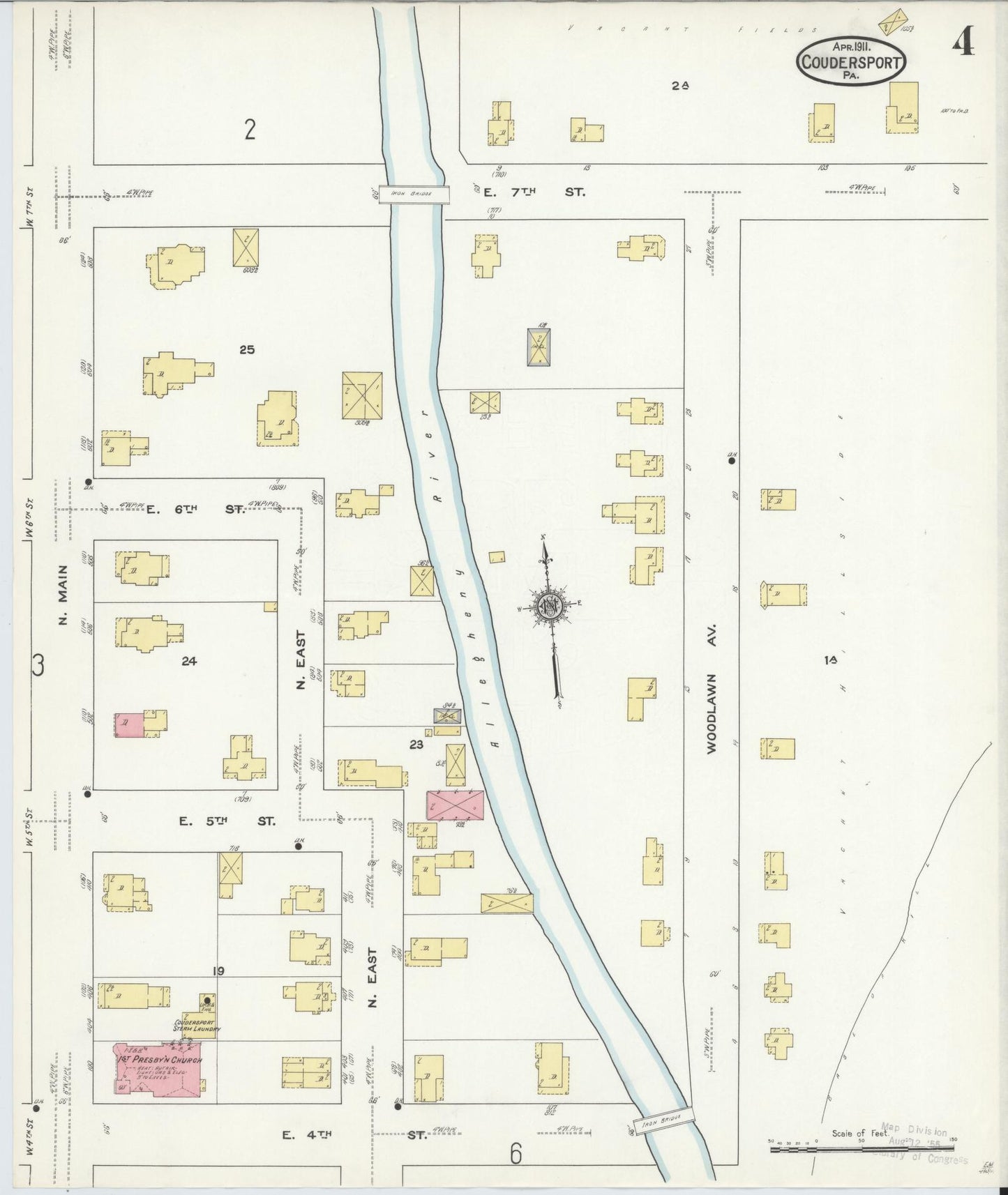 Sanborn Fire Insurance Map from Coudersport, Potter County, Pennsylvania (1911), Sheet #0004 - Historic Sanborn Fire Insurance Map Print, vintage old map wall art, antique decor, genealogy gift, Pennsylvania Pennsylvania map