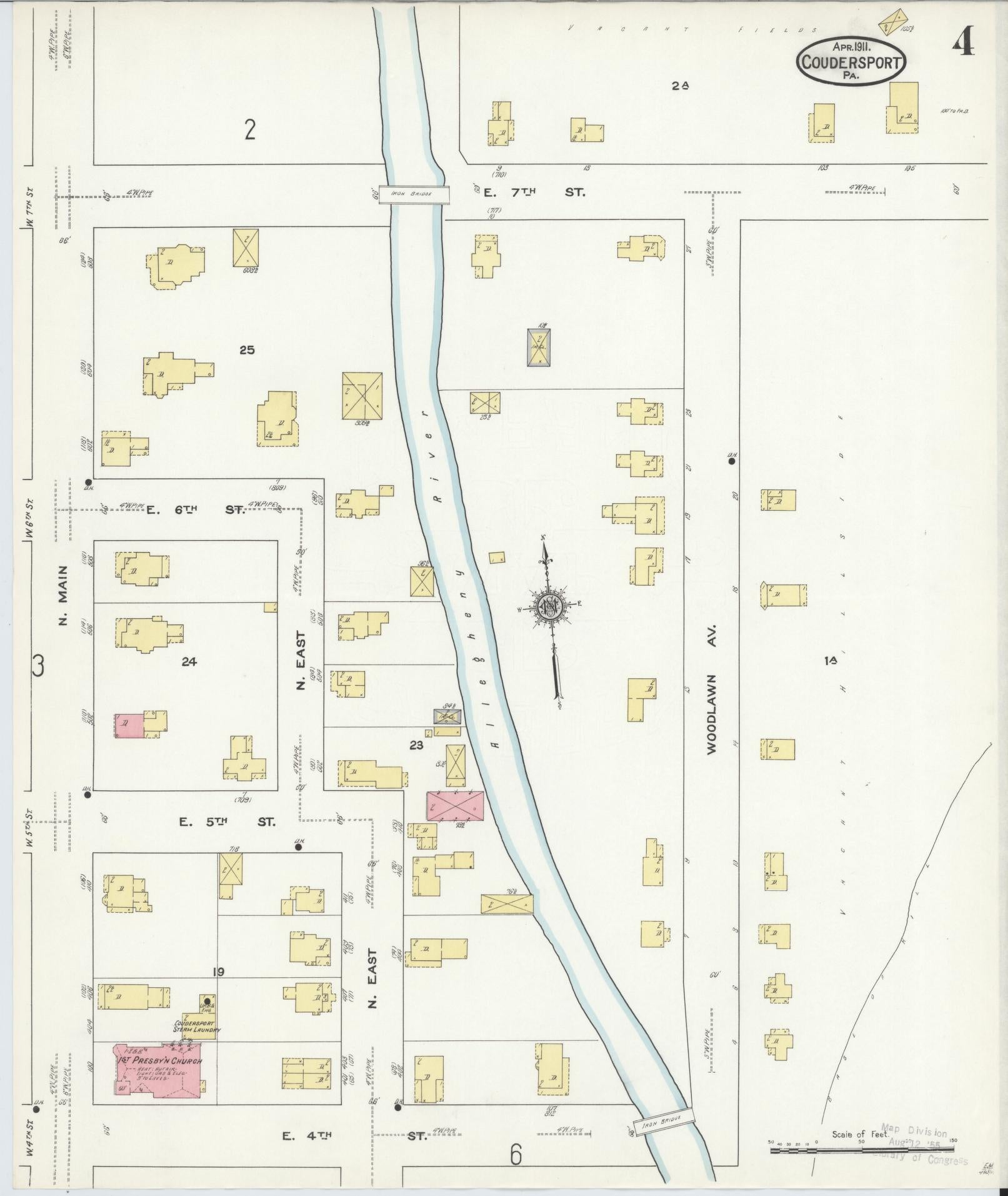 Sanborn Fire Insurance Map from Coudersport, Potter County, Pennsylvania (1911), Sheet #0004 - Historic Sanborn Fire Insurance Map Print, vintage old map wall art, antique decor, genealogy gift, Pennsylvania Pennsylvania map