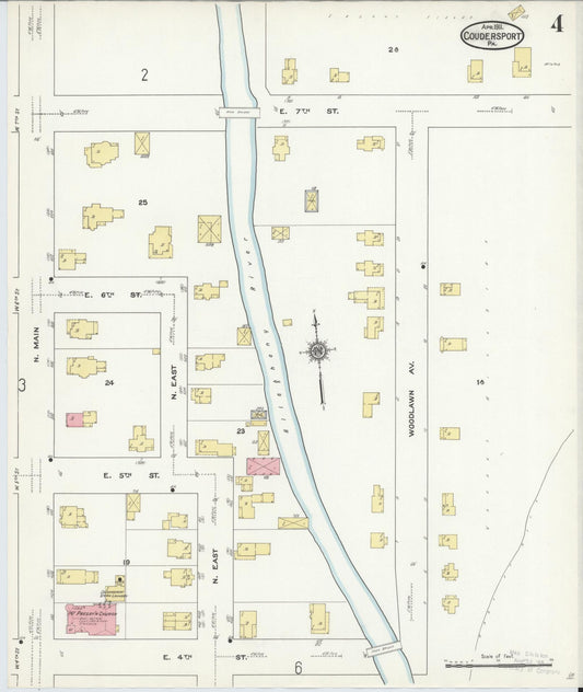 Sanborn Fire Insurance Map from Coudersport, Potter County, Pennsylvania (1911), Sheet #0004 - Historic Sanborn Fire Insurance Map Print, vintage old map wall art, antique decor, genealogy gift, Pennsylvania Pennsylvania map