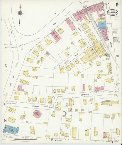 Sanborn Fire Insurance Map from Norwalk, Fairfield County, Connecticut (1912), Sheet #0009 - Complete Map Set gallery image, historic Sanborn map, vintage wall art, Connecticut Connecticut