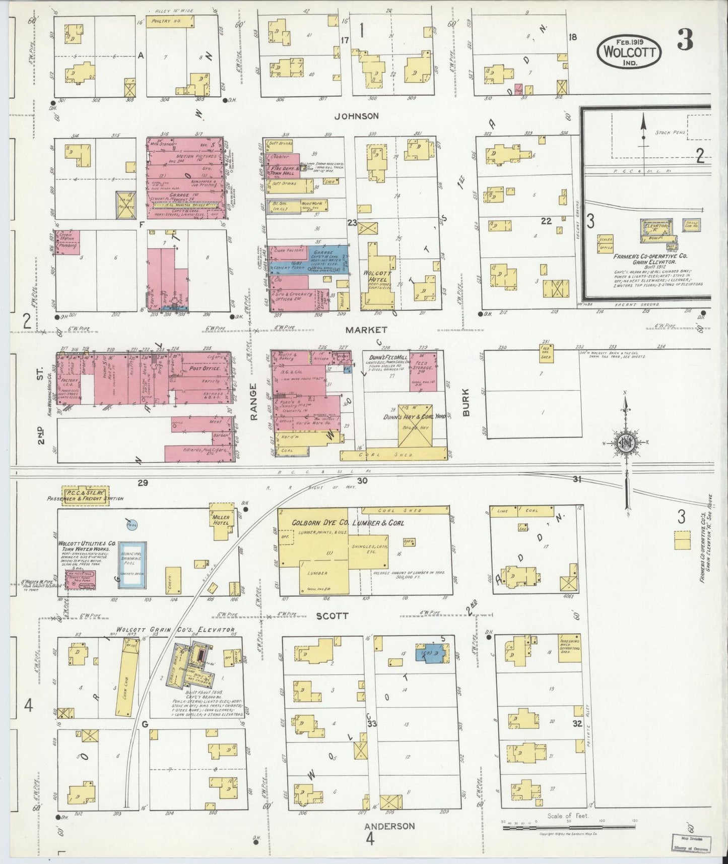Sanborn Fire Insurance Map from Wolcott, White County, Indiana (1919), Sheet #0003 - Complete Map Set gallery image, historic Sanborn map, vintage wall art, Indiana Indiana
