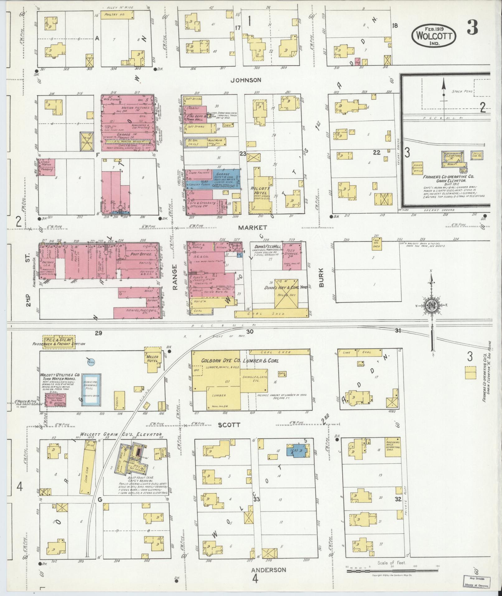 Sanborn Fire Insurance Map from Wolcott, White County, Indiana (1919), Sheet #0003 - Complete Map Set gallery image, historic Sanborn map, vintage wall art, Indiana Indiana