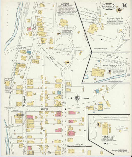 Sanborn Fire Insurance Map from Slatington, Lehigh County, Pennsylvania (1913), Sheet #0014 - Historic Sanborn Fire Insurance Map Print, vintage old map wall art, antique decor, genealogy gift, Pennsylvania Pennsylvania map